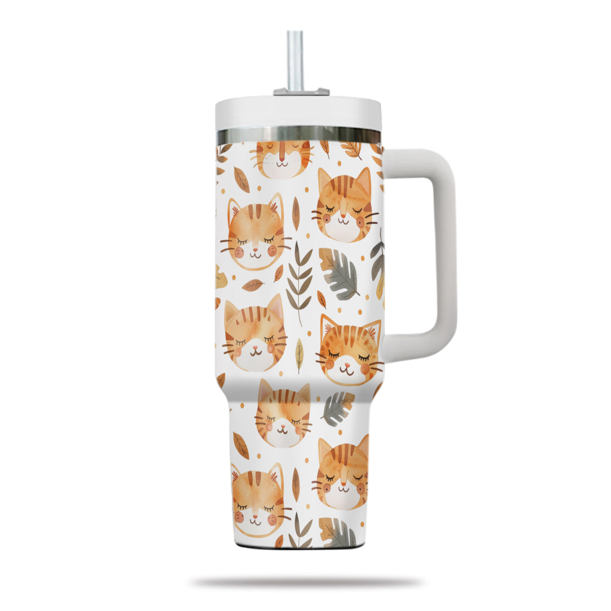 Cute Cat Tumbler 40oz With Handle, Cat Pattern 40oz Tumbler, Cat Lover Tumbler 40oz, Stainless Steel Tumbler, Insulated Tumbler 16