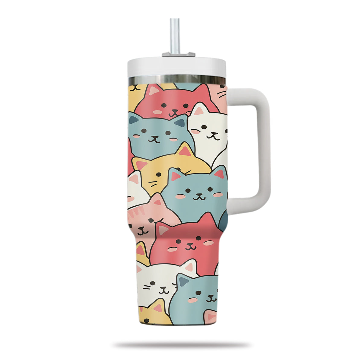 Cute Cat Tumbler 40oz With Handle, Cat Pattern 40oz Tumbler, Cat Lover Tumbler 40oz, Stainless Steel Tumbler, Insulated Tumbler 27