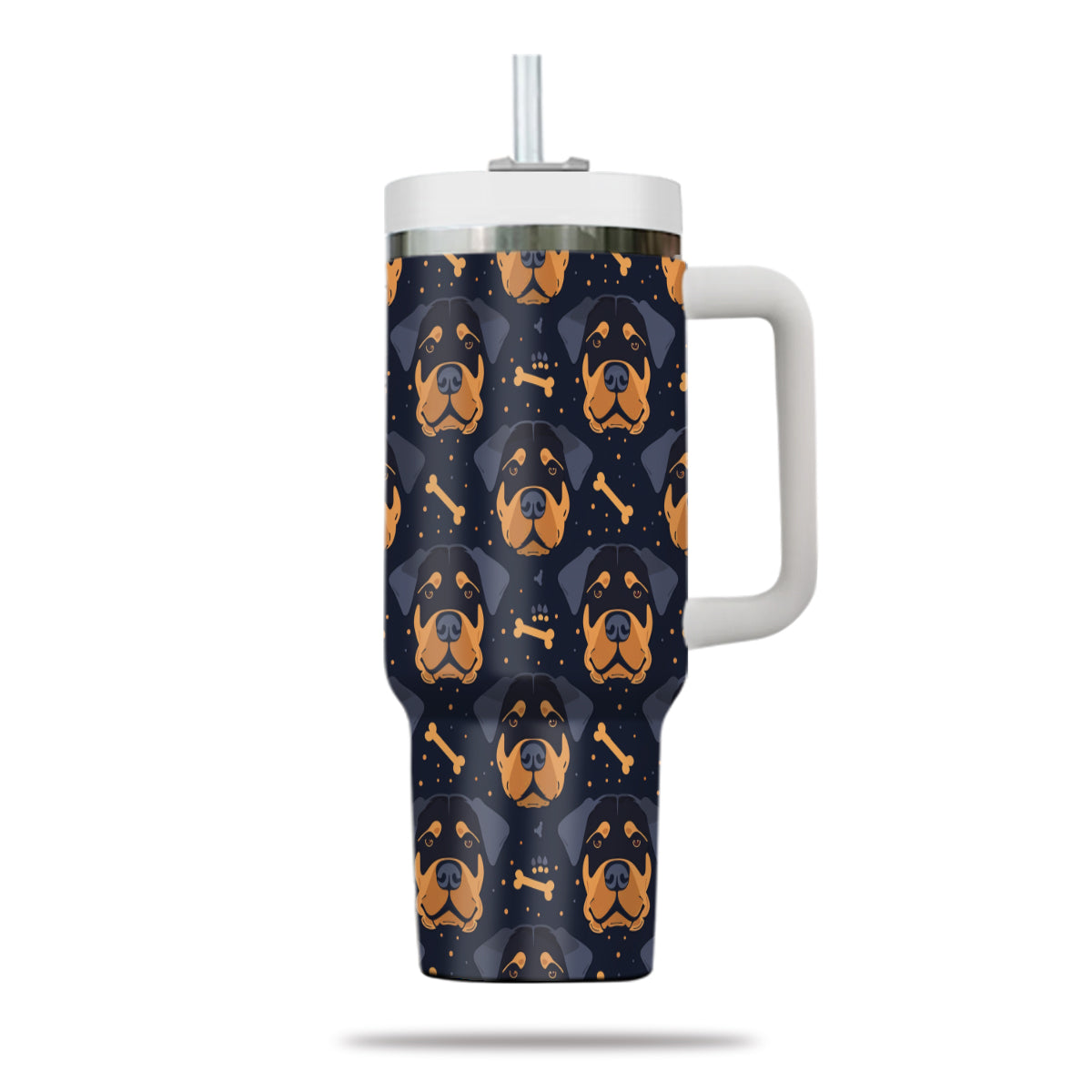 Cute Rottweiler Tumbler 40oz With Handle, Rottweiler Pattern 40oz Tumbler, Dog Paw Photo Tumbler with Straw, Dog Lover Tumbler, Stainless Steel Tumbler, Insulated Tumbler