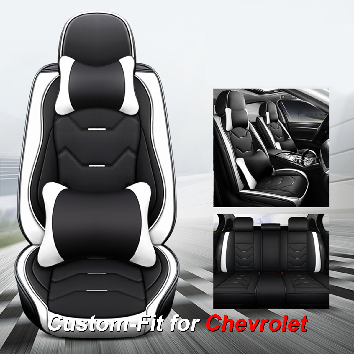 2 Leather Car Seat Covers 5 Seats Full Set, Custom for Fit Sedan SUV Truck Vans Leatherette Automotive Seat Cushion Protector Universal Fit