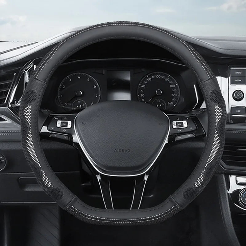 Ice Silk Steering Wheel Cover – Breathable Leather Grip Cover, Universal Fit for 37–38 cm Wheels