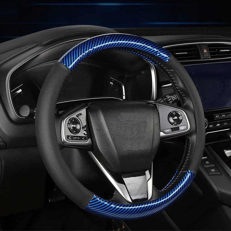 Carbon Fiber Style Steering Wheel Cover – Breathable Anti-Slip Wear-Resistant Universal Interior Accessory
