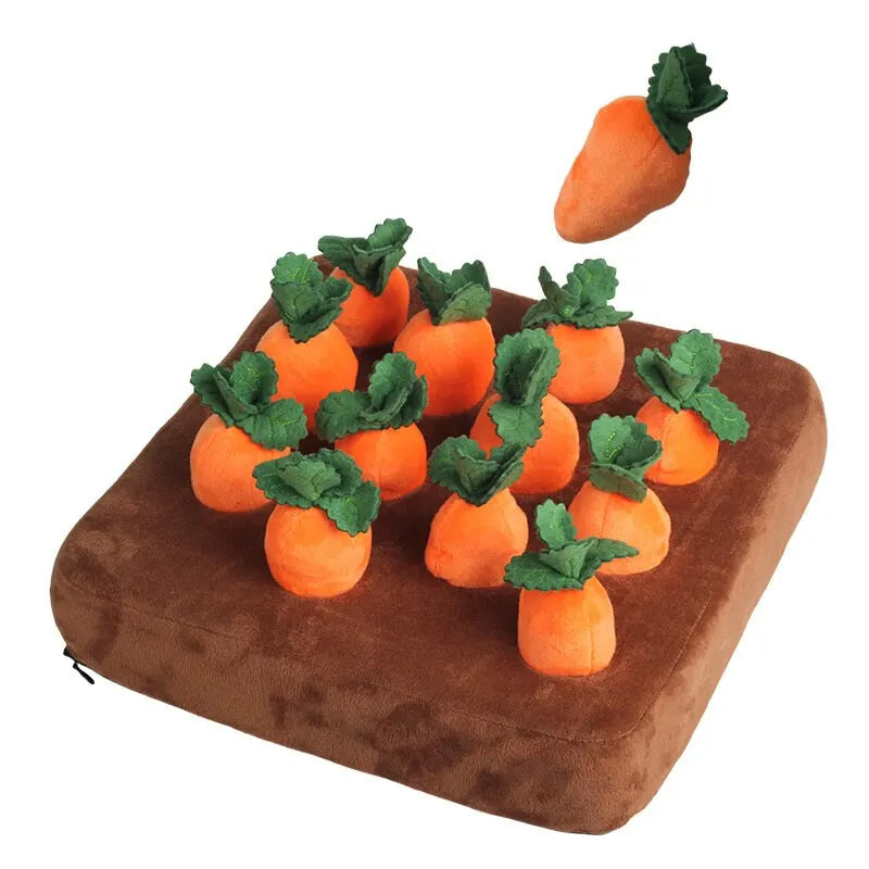 Toy Plush Plants Stuffed Carrots Farm Interactive Dog Toys, Carrot Snuffle Mat for Dogs Plush Puzzle Toys 2 in 1 Non-Slip Nosework Feed Games for Aggressive Chewers Pet Stress Relief with 12 Carrots, Puppy Toys, Gift For Pet 46