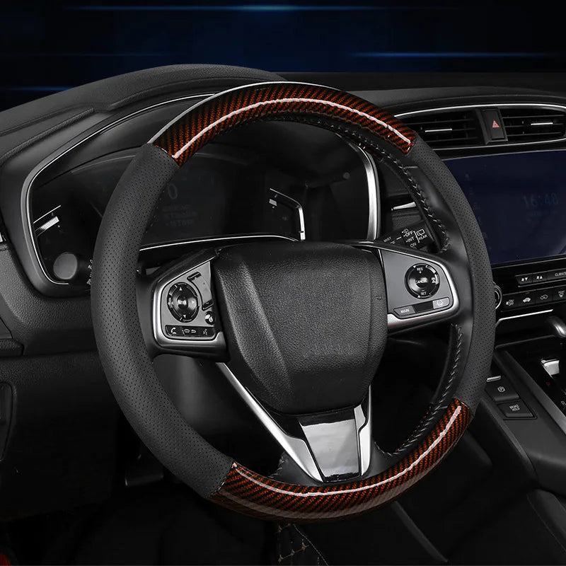 Carbon Fiber Style Steering Wheel Cover – Breathable Anti-Slip Wear-Resistant Universal Interior Accessory