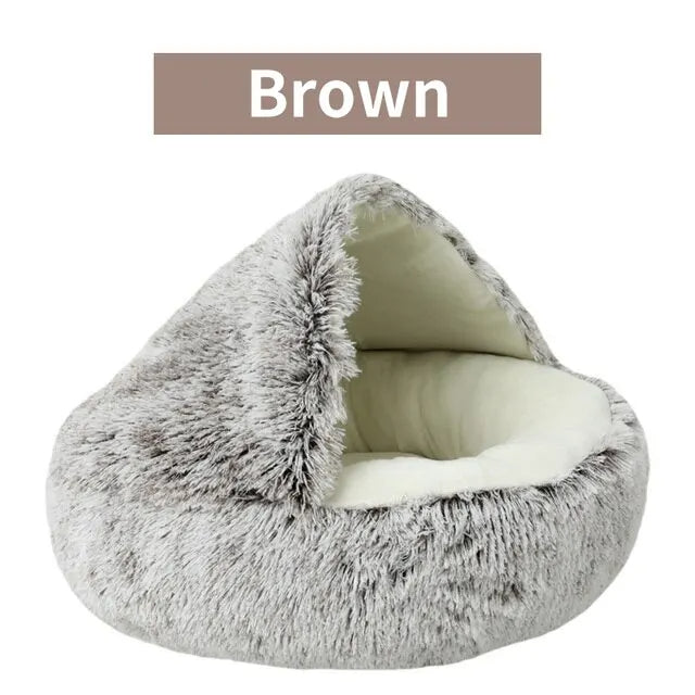 Cat Bed Round Soft Plush Fluffy Cave Hooded Cat Bed Donut for Dogs & Cats, Faux Fur Cuddler Round Cushion Comfortable Self Warming Pet Bed, Machine Washable 97