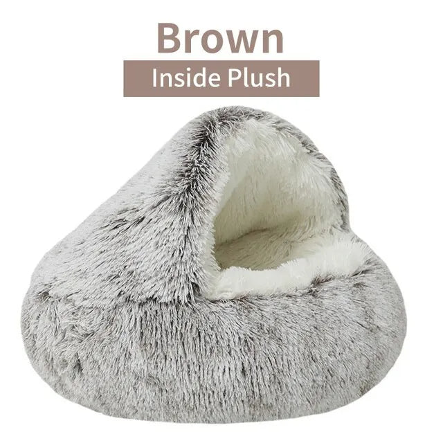 Cat Bed Round Soft Plush Fluffy Cave Hooded Cat Bed Donut for Dogs & Cats, Faux Fur Cuddler Round Cushion Comfortable Self Warming Pet Bed, Machine Washable 97