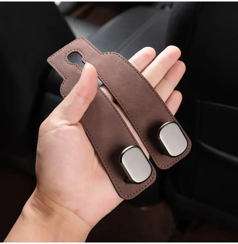 Premium Suede Car Headrest Hook – Dual Hanger & Rear Seat Phone Holder Organizer
