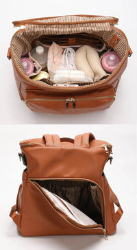 Thumbnail for Leather Diaper Backpack for Mom, Large Diaper Bag, Travel Bag for New Mum, Multi-Functional Leather Bag, Spacious Baby Bag, Brown Diaper Bag 07