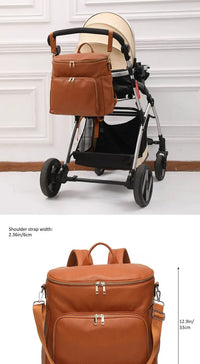 Thumbnail for Leather Diaper Backpack for Mom, Large Diaper Bag, Travel Bag for New Mum, Multi-Functional Leather Bag, Spacious Baby Bag, Brown Diaper Bag 07