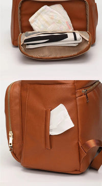 Thumbnail for Leather Diaper Backpack for Mom, Large Diaper Bag, Travel Bag for New Mum, Multi-Functional Leather Bag, Spacious Baby Bag, Brown Diaper Bag 07