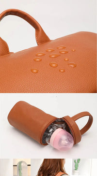 Thumbnail for Leather Diaper Backpack for Mom, Large Diaper Bag, Travel Bag for New Mum, Multi-Functional Leather Bag, Spacious Baby Bag, Brown Diaper Bag 07