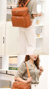Thumbnail for Leather Diaper Backpack for Mom, Large Diaper Bag, Travel Bag for New Mum, Multi-Functional Leather Bag, Spacious Baby Bag, Brown Diaper Bag 07