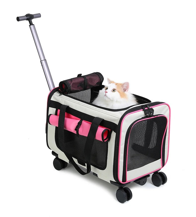 Extra Large Pet Trolley Carrier – Foldable Detachable Rolling Cat & Dog Travel Bag