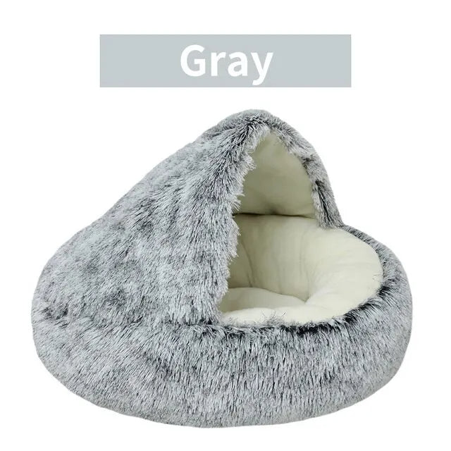 Cat Bed Round Soft Plush Fluffy Cave Hooded Cat Bed Donut for Dogs & Cats, Faux Fur Cuddler Round Cushion Comfortable Self Warming Pet Bed, Machine Washable 97