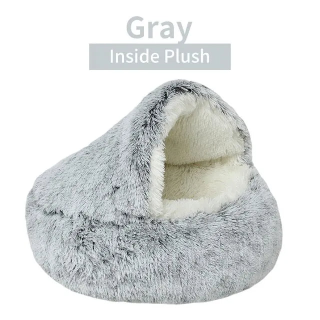 Cat Bed Round Soft Plush Fluffy Cave Hooded Cat Bed Donut for Dogs & Cats, Faux Fur Cuddler Round Cushion Comfortable Self Warming Pet Bed, Machine Washable 97