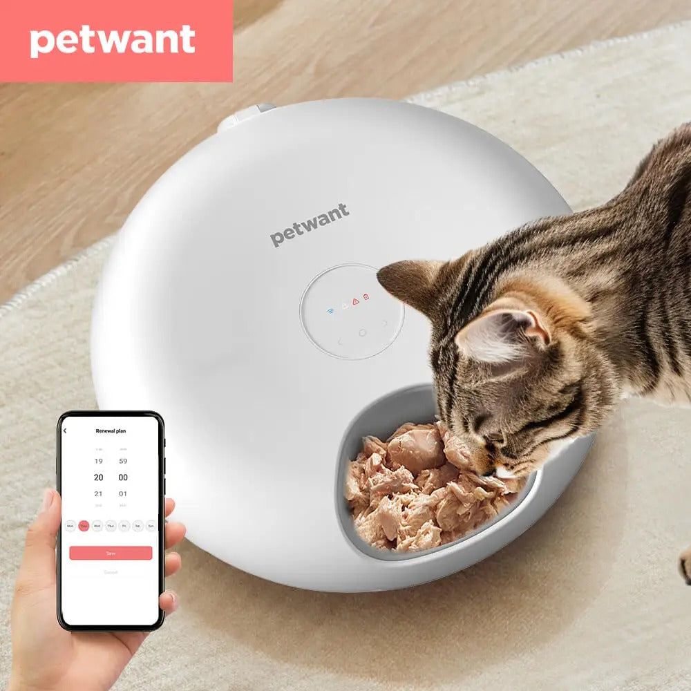 Automatic Cat Feeders, 6 Meals Automatic Pet Feeder Smart Wifi Remote, Dual Power Pet Feeder Automatic Wet & Dry Food Dispenser 190