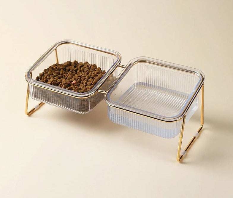 Cat & Dog Raised Bowls Stand-Feeder With Two Metal  Bowls, Dog Feeders, Modern Stand, Pets Food Dishes.Cat Double Bowl Feeder Station, Raised Cat Bowls, PetsFurniture, Cat Food Stand, Pet Supplies 296