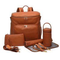 Thumbnail for Leather Diaper Backpack for Mom, Large Diaper Bag, Travel Bag for New Mum, Multi-Functional Leather Bag, Spacious Baby Bag, Brown Diaper Bag 07