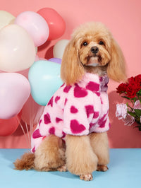 Thumbnail for Winter Warm Plush Dog Sweater, Hearted Print Plush Holiday Valentine's, Soft Puppy Coat for Small Dogs 393