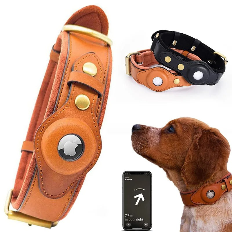 Leather AirTag Dog Collar, AirTag Dog Collar, Collar for Small and Big Dogs with Airtag Holder 217