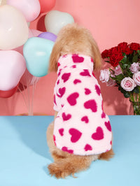 Thumbnail for Winter Warm Plush Dog Sweater, Hearted Print Plush Holiday Valentine's, Soft Puppy Coat for Small Dogs 393