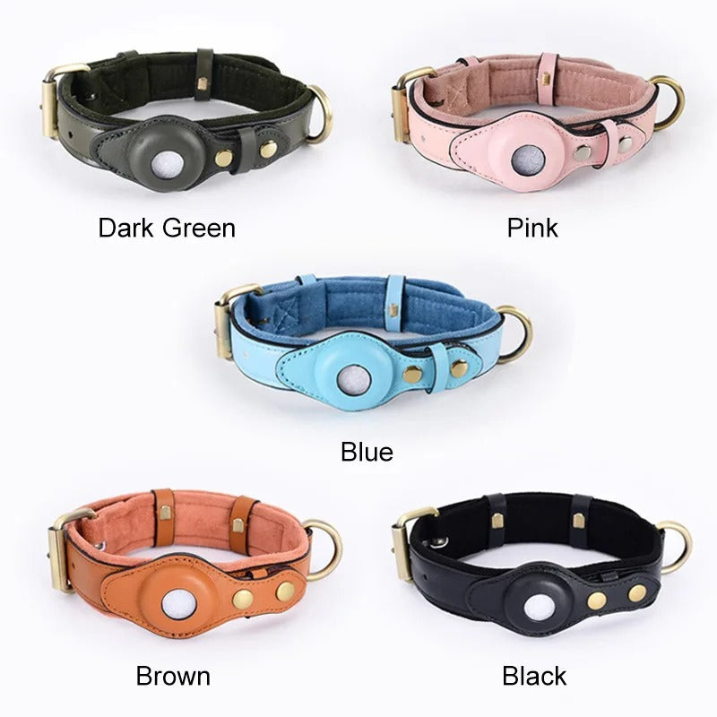 Leather AirTag Dog Collar, AirTag Dog Collar, Collar for Small and Big Dogs with Airtag Holder 217