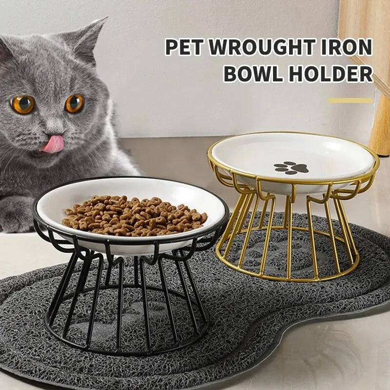 2 Set Ceramic dog bowl, Ceramic cat bowl, Pet feeder for small large dog & cats, Elevated dog bowl, Cat food bowl, Ceramic dog bowl with Iron Rack, Anti-black Chin Anti-turning Water Does Not Leak Easy To Eat 258