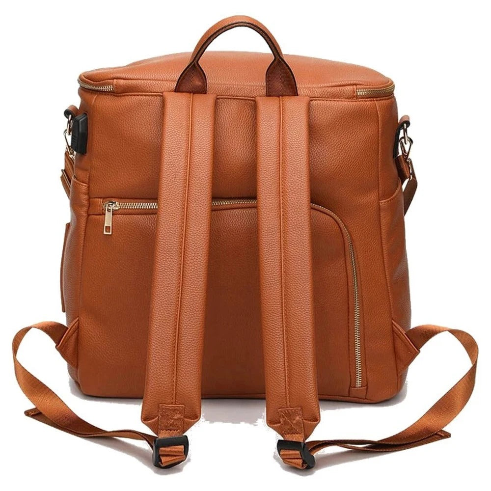 Leather Diaper Backpack for Mom, Large Diaper Bag, Travel Bag for New Mum, Multi-Functional Leather Bag, Spacious Baby Bag, Brown Diaper Bag 07
