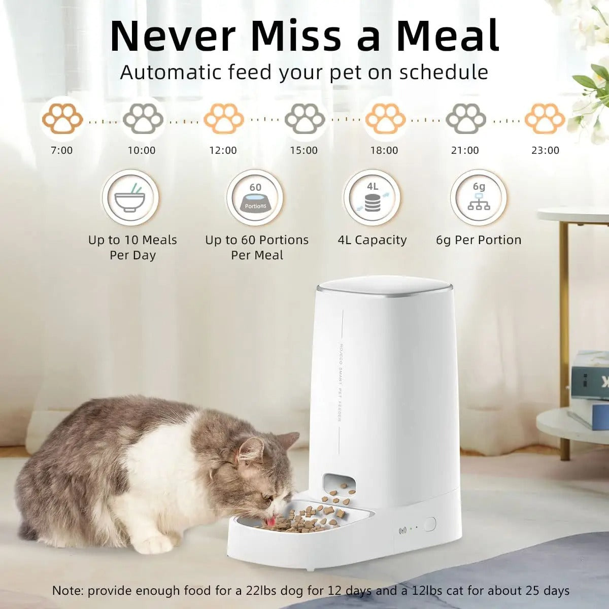 Automatic Cat Feeders, 4L Dual Power Pet Feeder Automatic Dry Food Dispenser 193