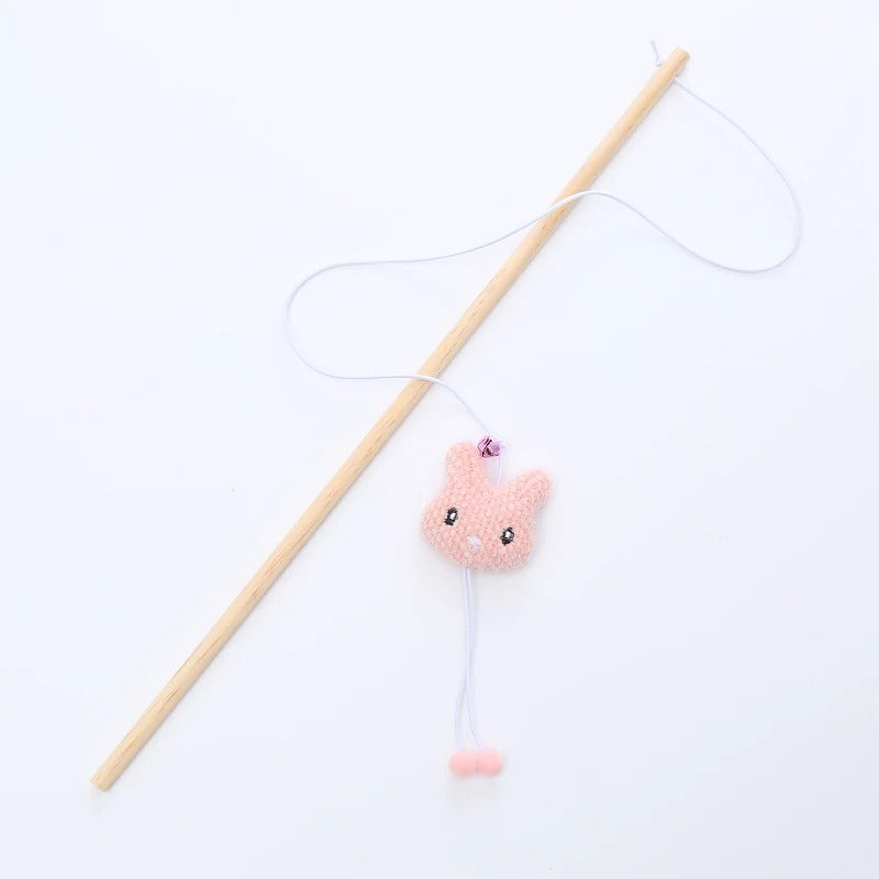 Cat Teaser Wand, Cat Toy Wooden Pole Cute Animal Shape Plush , Cat Toys Wand, Cute Cat Toys, Cat String Toy, Organic Cat Toy, Cat Teaser Toys, Kawaii cat Toy, Felt Cat Toy 50