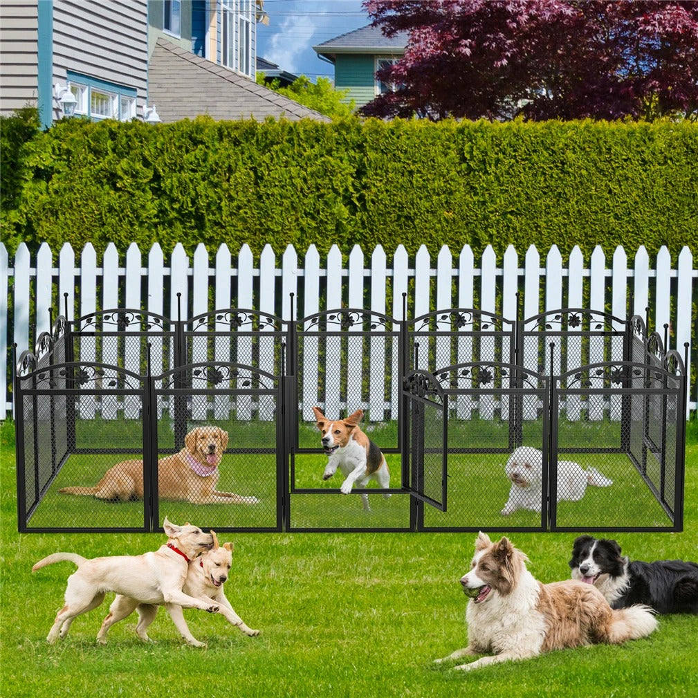 8 Panels Metal Dog, Playpen with Fertility Mat and Gate Foldable Heavy Duty Pet Whelping Box Exercise Fence Cage Kennnels 235