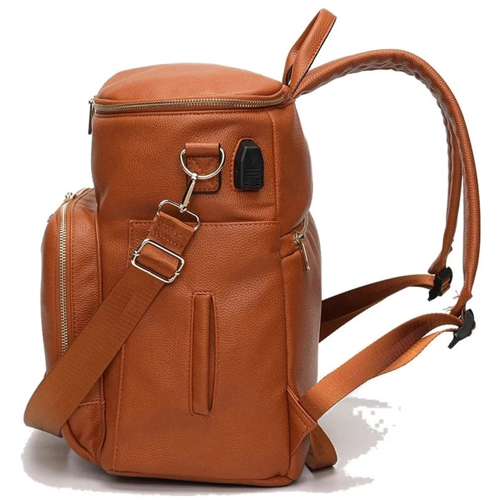 Leather Diaper Backpack for Mom, Large Diaper Bag, Travel Bag for New Mum, Multi-Functional Leather Bag, Spacious Baby Bag, Brown Diaper Bag 07