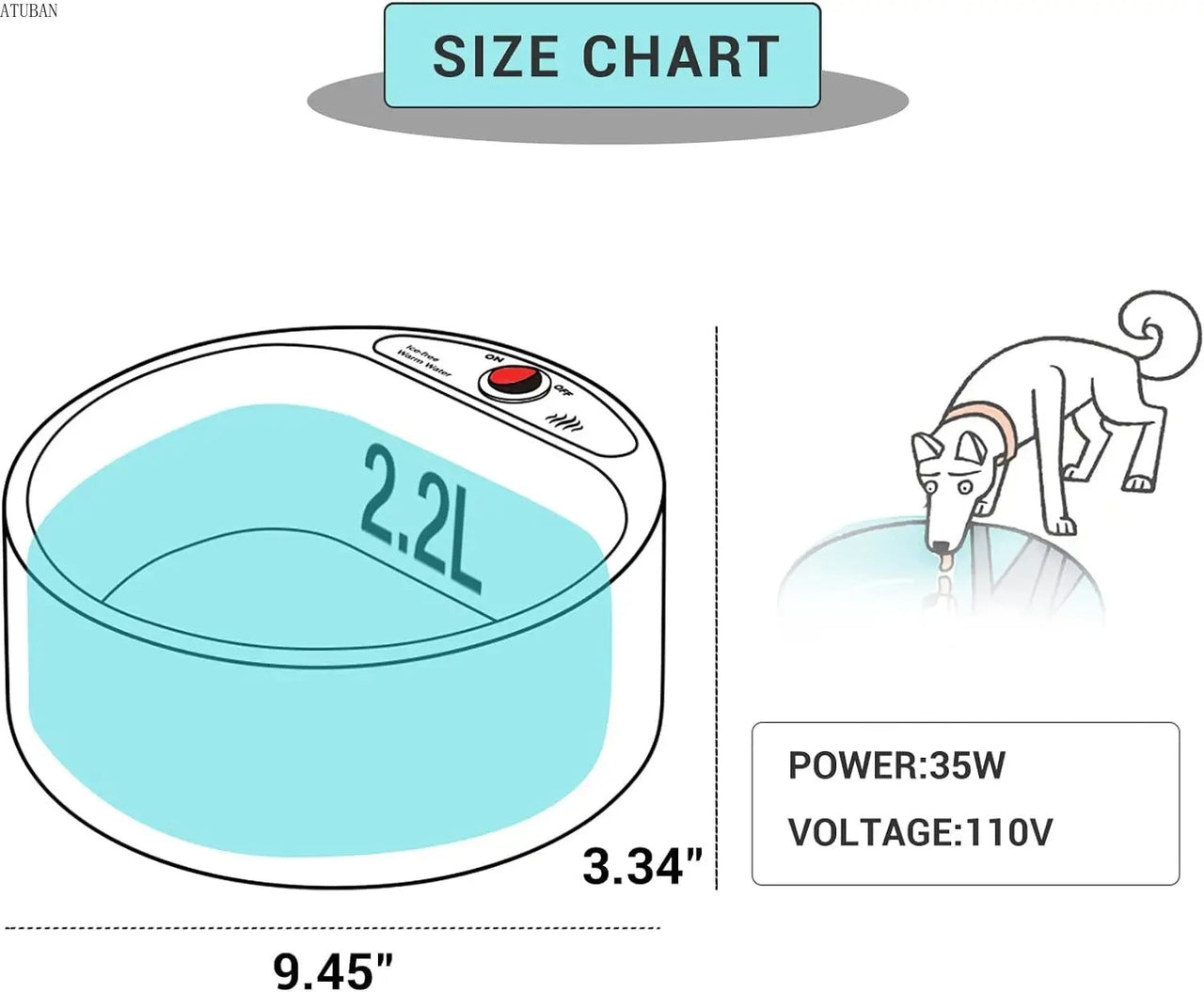 Dog Heated Water Bowl, Pet Water Heating Bowl for Cats Dogs Chicken Birds, Outdoor Winter Dog Bowl, 68OZ Dog Water Bottle 286