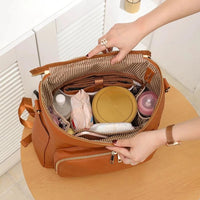 Thumbnail for Leather Diaper Backpack for Mom, Large Diaper Bag, Travel Bag for New Mum, Multi-Functional Leather Bag, Spacious Baby Bag, Brown Diaper Bag 07