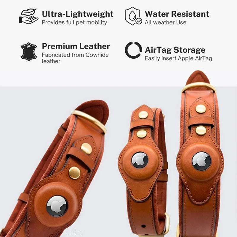 Leather AirTag Dog Collar, AirTag Dog Collar, Collar for Small and Big Dogs with Airtag Holder 217