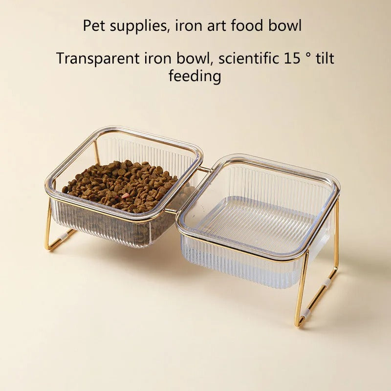 Cat & Dog Raised Bowls Stand-Feeder With Two Metal  Bowls, Dog Feeders, Modern Stand, Pets Food Dishes.Cat Double Bowl Feeder Station, Raised Cat Bowls, PetsFurniture, Cat Food Stand, Pet Supplies 296