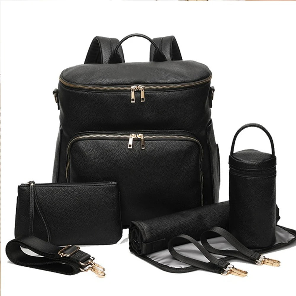 Leather Diaper Backpack for Mom, Large Diaper Bag, Travel Bag for New Mum, Multi-Functional Leather Bag, Spacious Baby Bag, Brown Diaper Bag 07