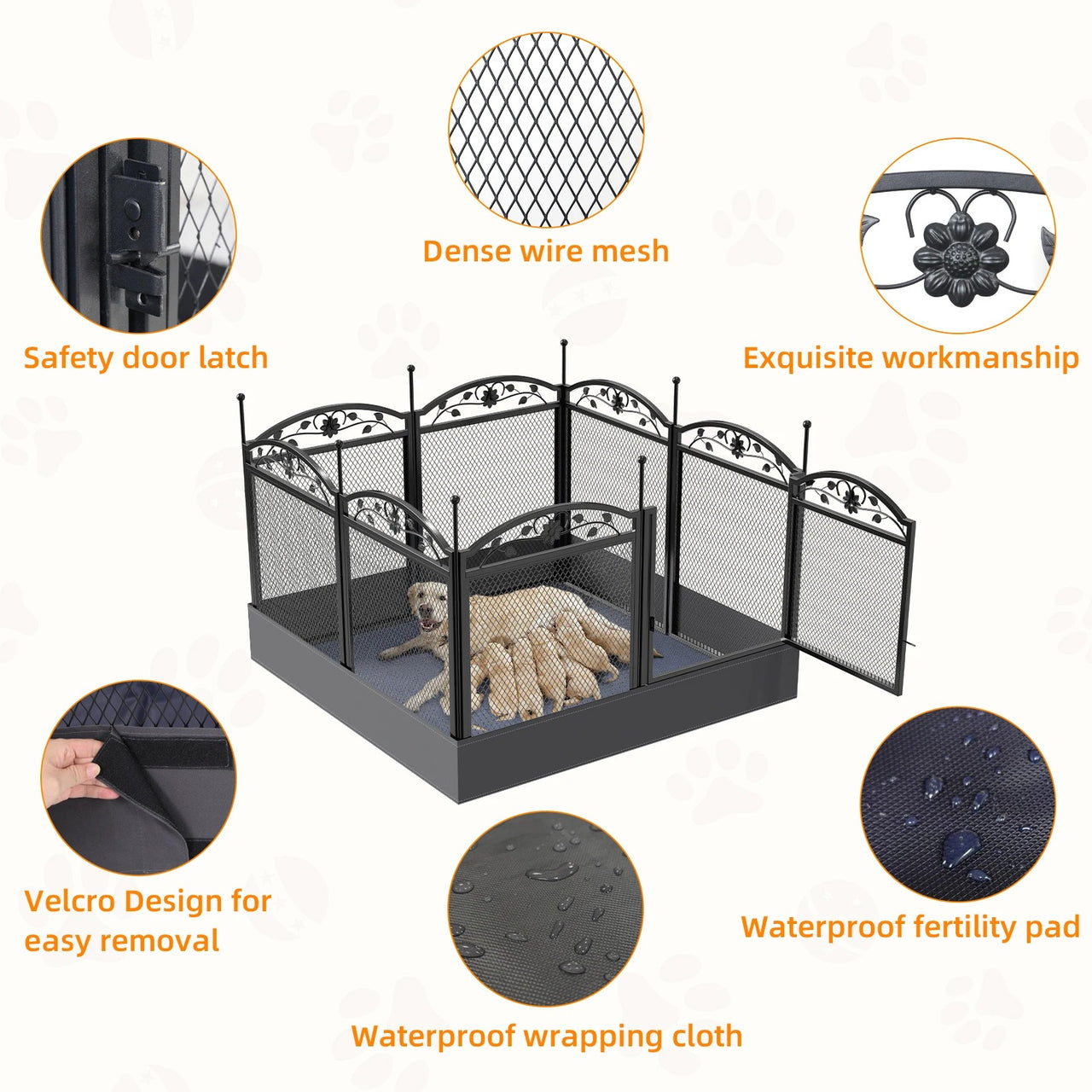 8 Panels Metal Dog, Playpen with Fertility Mat and Gate Foldable Heavy Duty Pet Whelping Box Exercise Fence Cage Kennnels 235