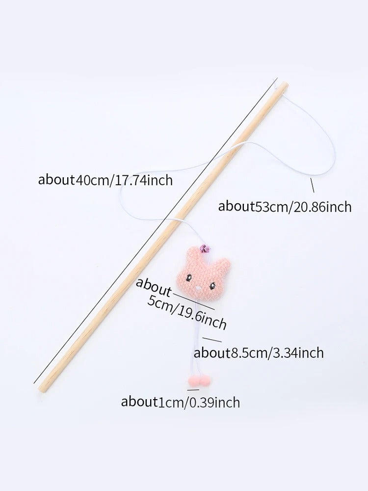 Cat Teaser Wand, Cat Toy Wooden Pole Cute Animal Shape Plush , Cat Toys Wand, Cute Cat Toys, Cat String Toy, Organic Cat Toy, Cat Teaser Toys, Kawaii cat Toy, Felt Cat Toy 50