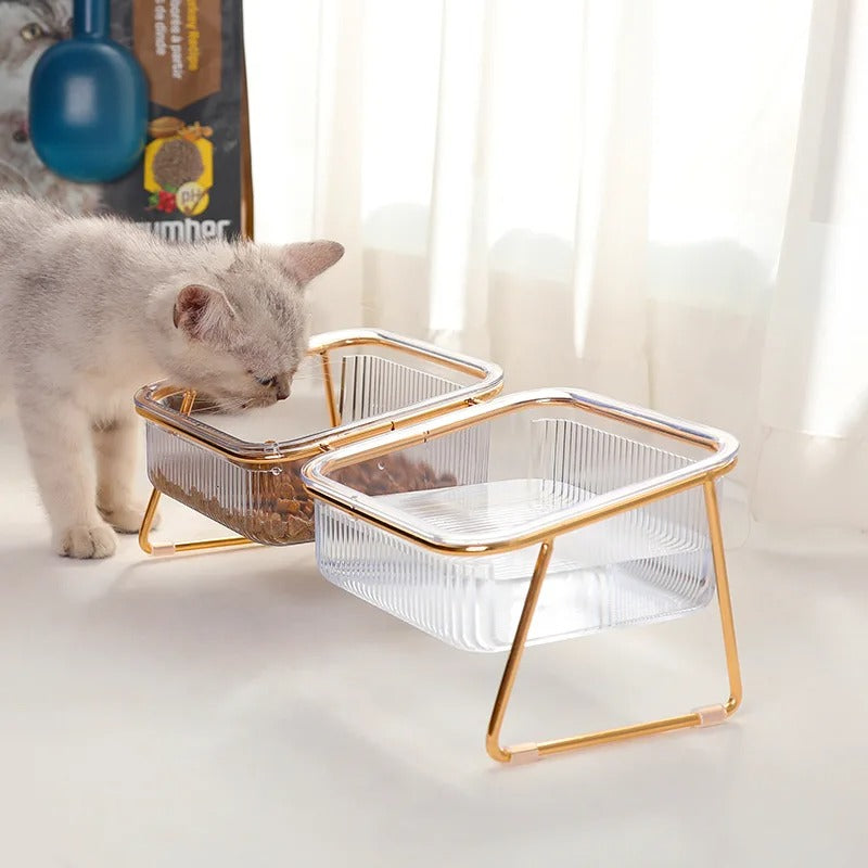 Cat & Dog Raised Bowls Stand-Feeder With Two Metal  Bowls, Dog Feeders, Modern Stand, Pets Food Dishes.Cat Double Bowl Feeder Station, Raised Cat Bowls, PetsFurniture, Cat Food Stand, Pet Supplies 296