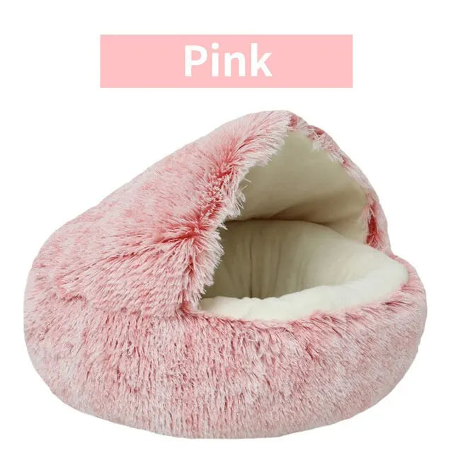 Cat Bed Round Soft Plush Fluffy Cave Hooded Cat Bed Donut for Dogs & Cats, Faux Fur Cuddler Round Cushion Comfortable Self Warming Pet Bed, Machine Washable 97