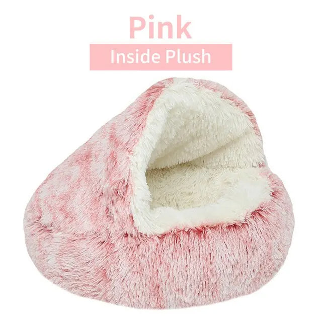 Cat Bed Round Soft Plush Fluffy Cave Hooded Cat Bed Donut for Dogs & Cats, Faux Fur Cuddler Round Cushion Comfortable Self Warming Pet Bed, Machine Washable 97