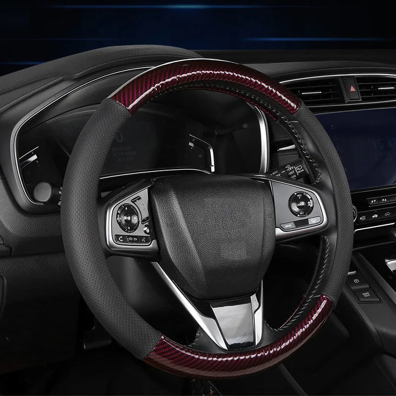 Carbon Fiber Style Steering Wheel Cover – Breathable Anti-Slip Wear-Resistant Universal Interior Accessory