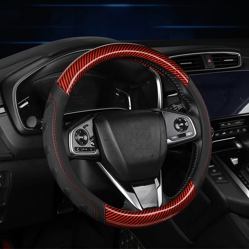 Carbon Fiber Style Steering Wheel Cover – Breathable Anti-Slip Wear-Resistant Universal Interior Accessory