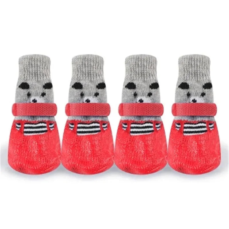 4pc/Set Dog Sock Anti-Slip Dog Booties with Strap Traction, Paw Protection for Indoor Hardwood Floor Outdoor, for Small to Large Dogs & Cats, Gift For Pet 80