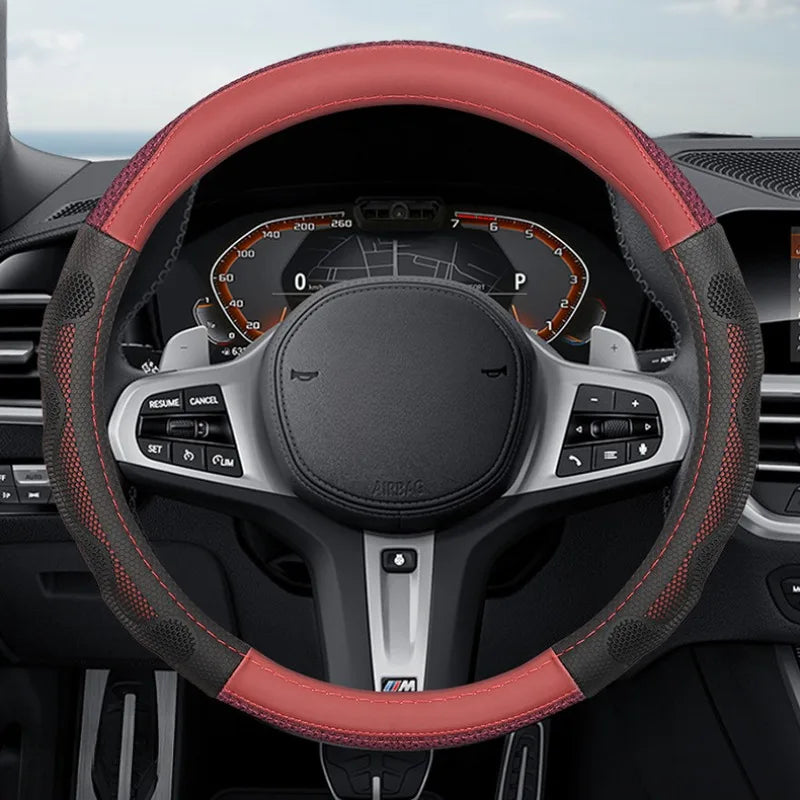 Ice Silk Steering Wheel Cover – Breathable Leather Grip Cover, Universal Fit for 37–38 cm Wheels