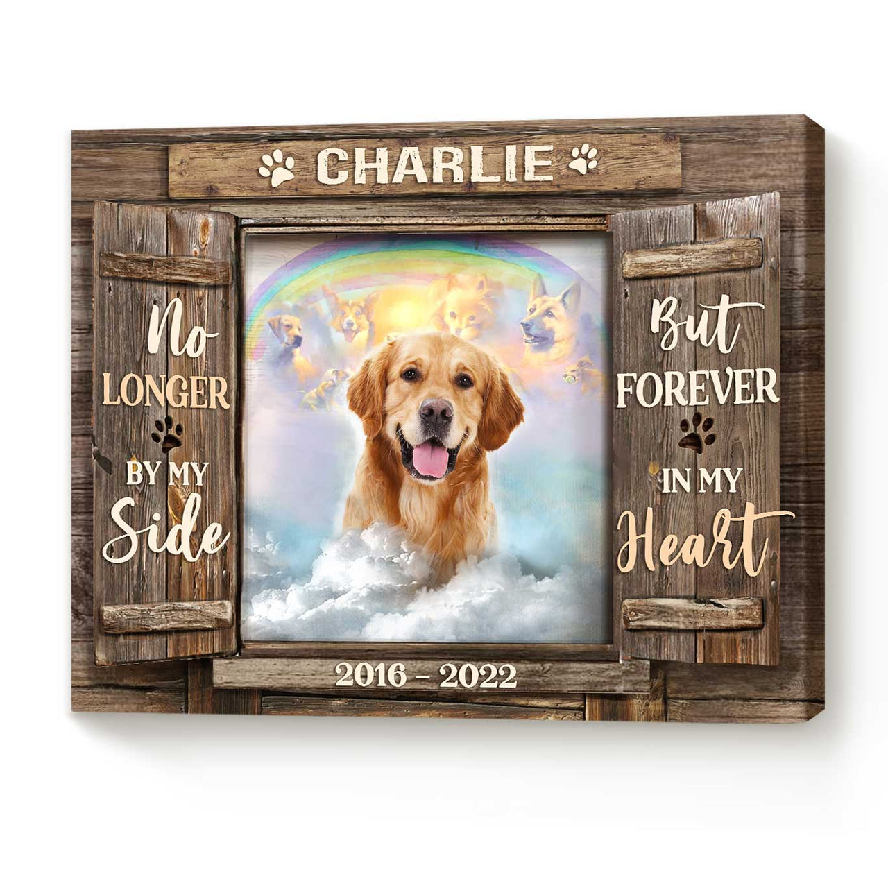 Custom Pet Memorial Passing Wall Art Canvas, Personalized Pet Memorial Gift, Pet Sympathy Gift, Forever in my Heart Rustic Faux Window - Best Personalized Gifts for Everyone