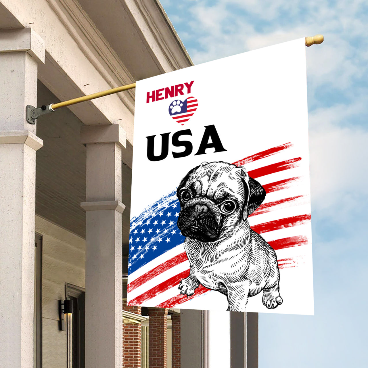 Personalized Dog Flag Gift Idea - Pug Love The USA For Dog Lovers - Garden Flag
