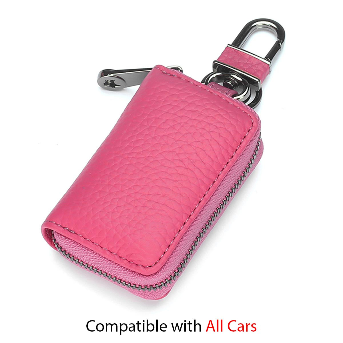 Car Key Cover, Custom For Your Cars, Genuine Leather Car Smart Key Chain Coin Holder Metal Hook and Keyring Wallet Zipper Bag, Car Accessories PF13989