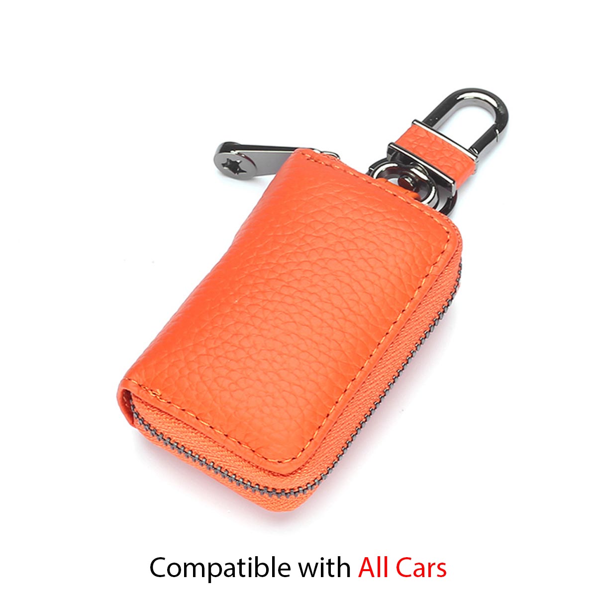 Car Key Cover, Custom For Your Cars, Genuine Leather Car Smart Key Chain Coin Holder Metal Hook and Keyring Wallet Zipper Bag, Car Accessories PE13989